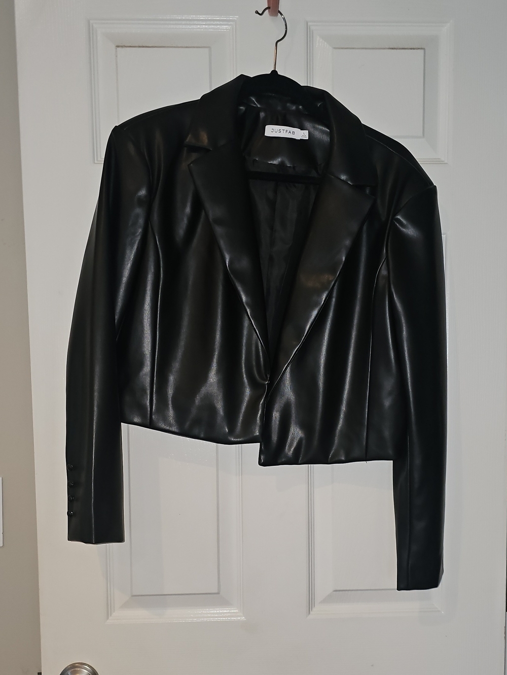 JustFab Black Faux Leather Cropped Jacket